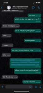 Screenshot of customer feedback praising IPTV 4K streaming performance