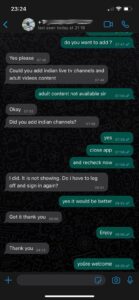 Customer message recommending IPTV service for sports channels and VOD