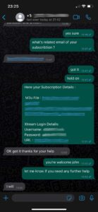 Customer message recommending IPTV service for sports channels and VOD