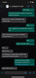 Client testimonial about IPTV service stability and HD channels